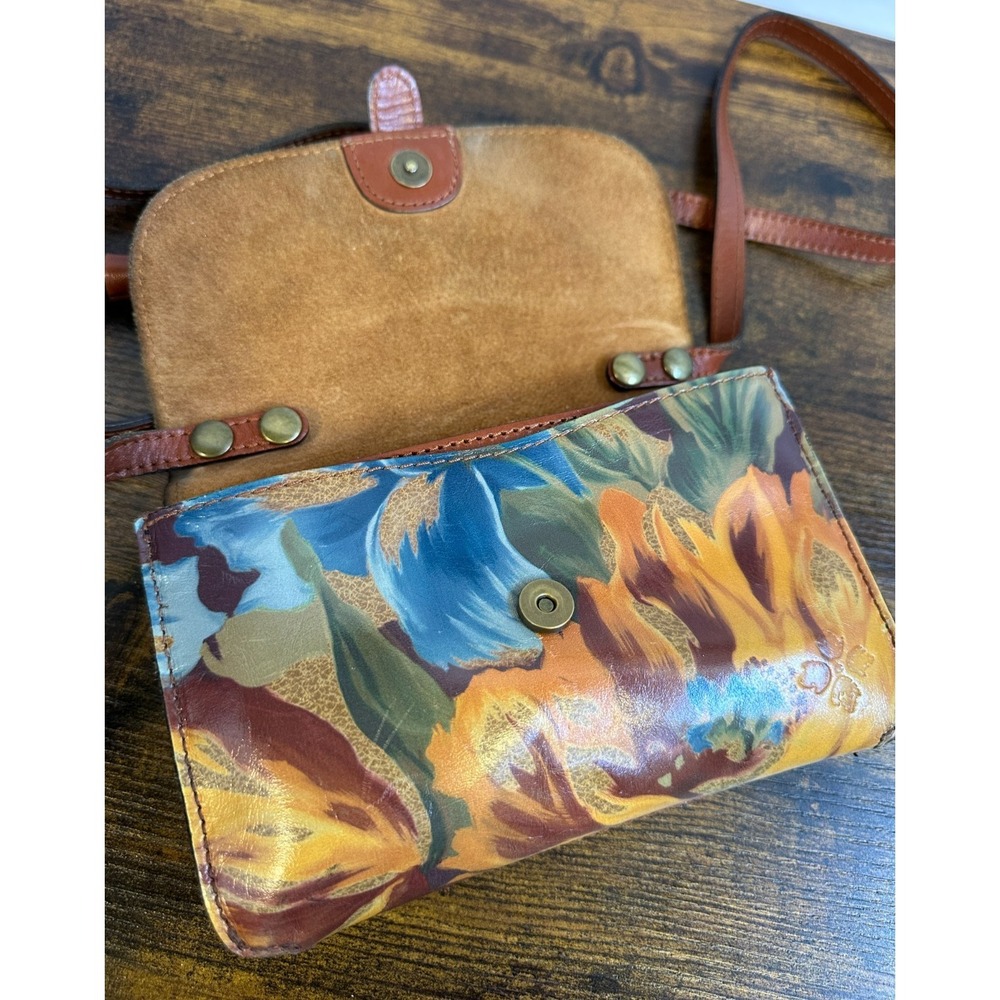 Patricia Nash Torri Crossbody Bag Leather Floral Hand Painted Yellow Tan Multi - Picture 7 of 16